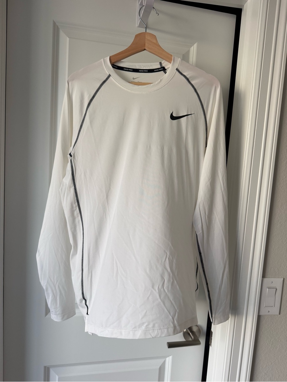 Nike White Long Sleeve Crew with Black Swoosh